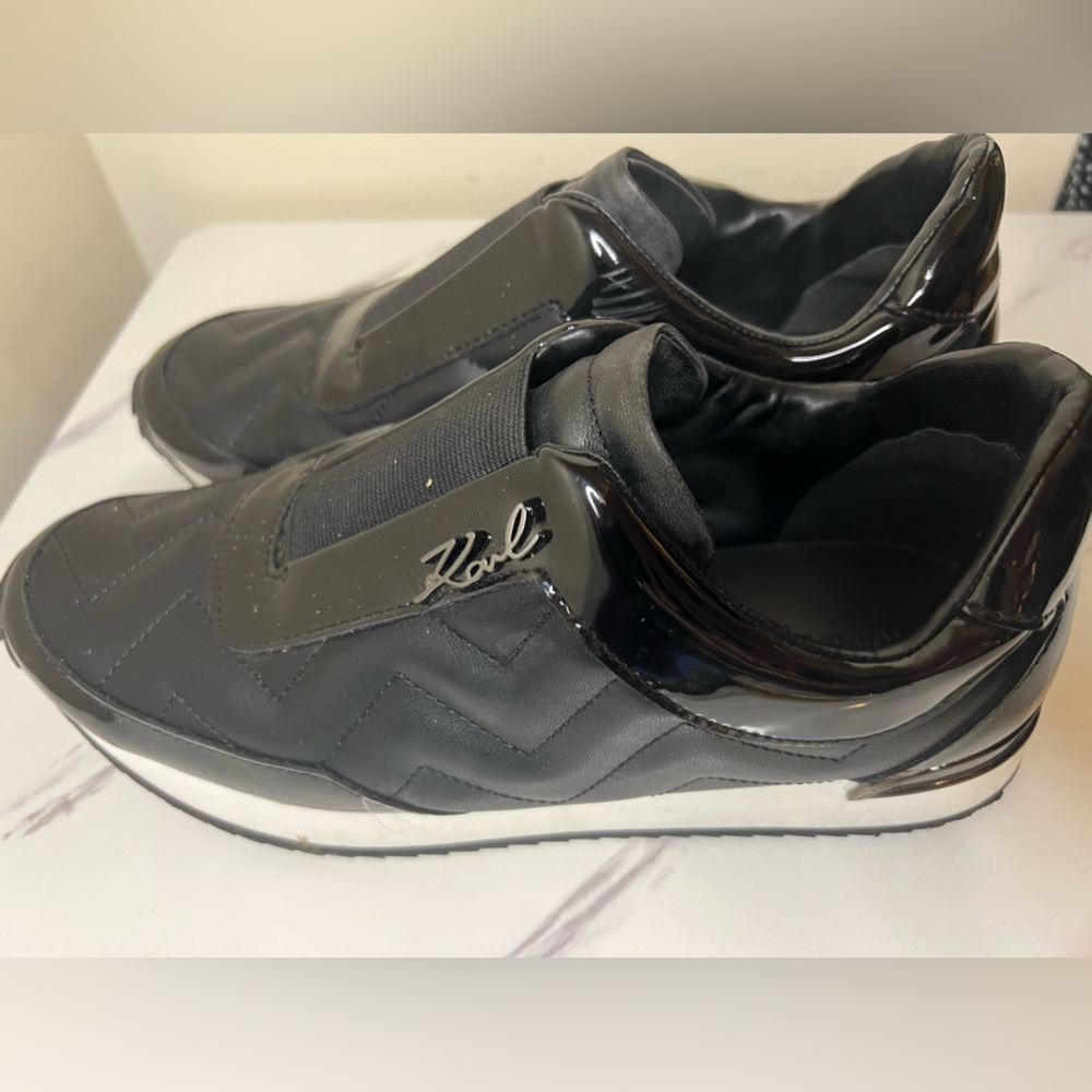 Karl Lagerfeld black leather slip-on sneakers